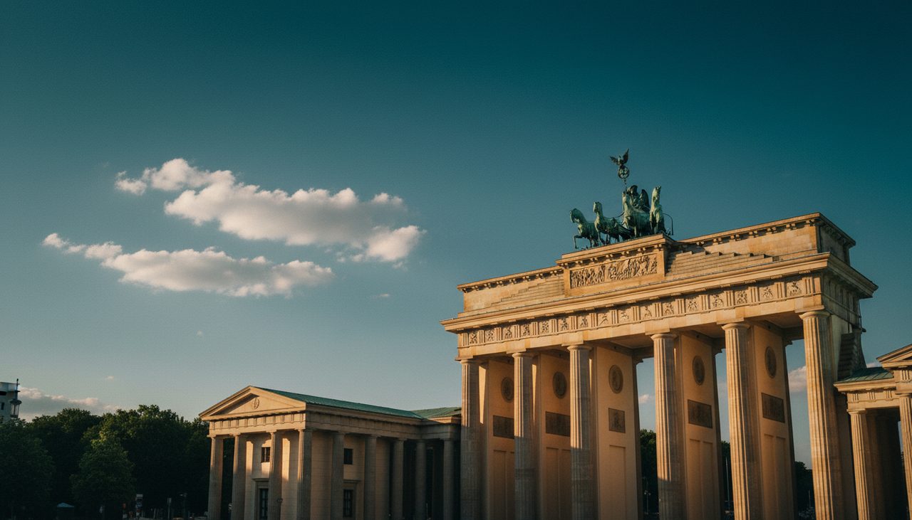 Das Brandenburger Tor in Berlin im goldenen Abendlicht — Symbol für die nationalen Feiertage in Deutschland